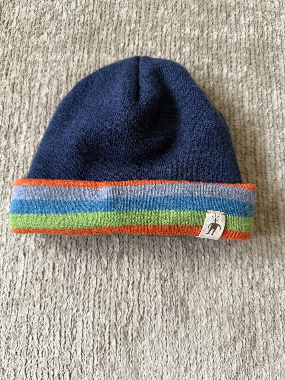 Smartwool Baby Toddler Merino Wool Beanie Navy Rainbow Stripe Winter Hat